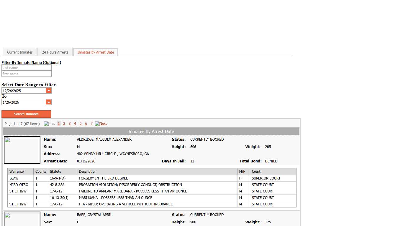 Inmates by Arrest Date